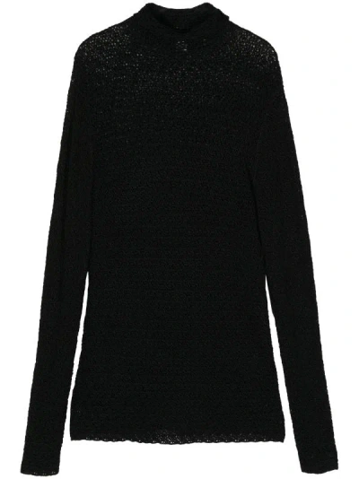 Totême High-neck Crochet-knit Jumper In 001 Black