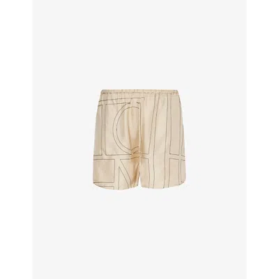 TOTÊME TOTEME WOMEN'S IVORY MONOGRAM BRAND-EMBROIDERED HIGH-RISE SILK-TWILL SHORTS