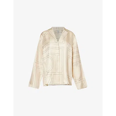TOTÊME WOMENS TOTEME BRAND-EMBROIDERED OVERSIZED-FIT SILK-TWILL SHIRT