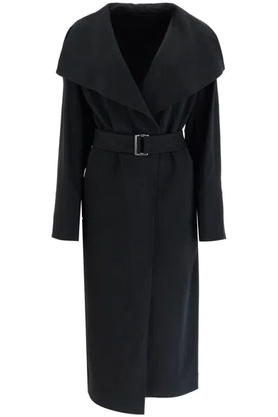 Totême "twill Signature" Belted Waist Coat With Long Sleeves In Black