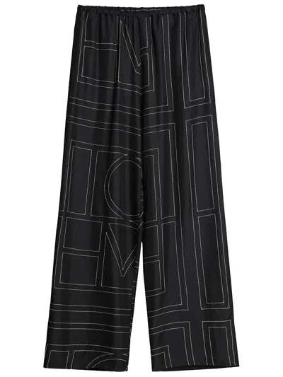 Totême Toteme Women Silk Trousers With Monogram Logo Embroidery In Multi