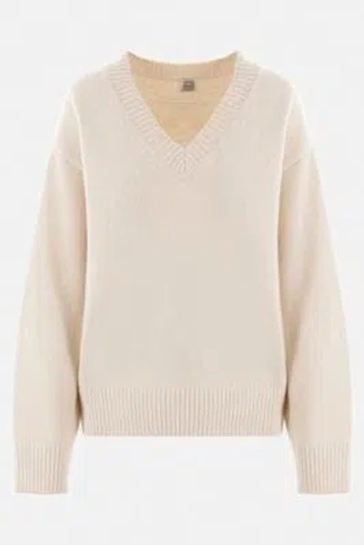 Totême Dropped-shoulder V-neck Jumper In White