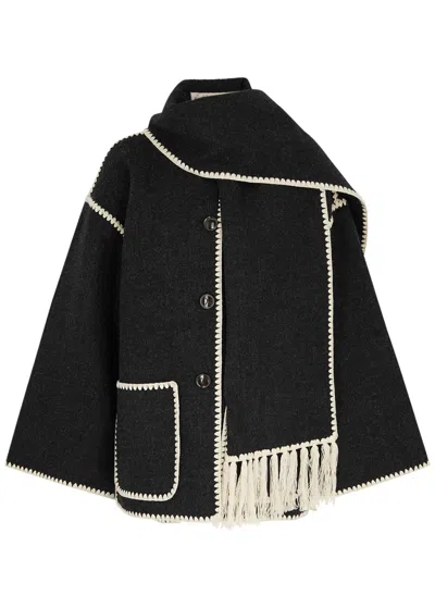 Totême Wool-blend Scarf Jacket In Black