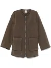 Totême Women's Oak Melange Wool Felt Jacket With Zip Loose Fit In Brown