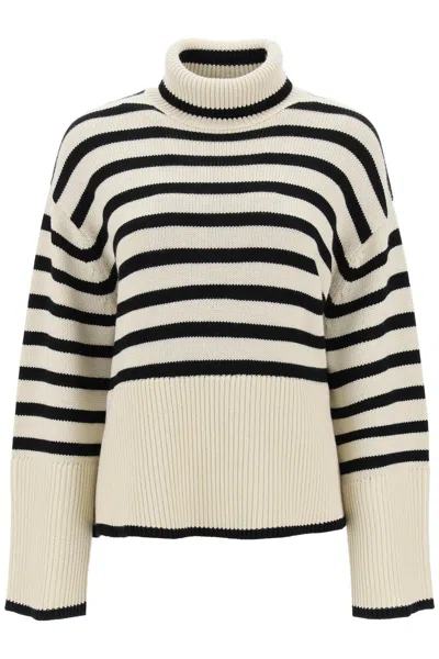 Totême Women's Wool Striped Turtle-neck Jumper Sweater In Beige