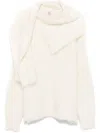 Totême Wool Turtleneck Sweater Draped Scarf Detail In White