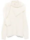 Totême Wool Turtleneck Sweater Draped Scarf Detail In White