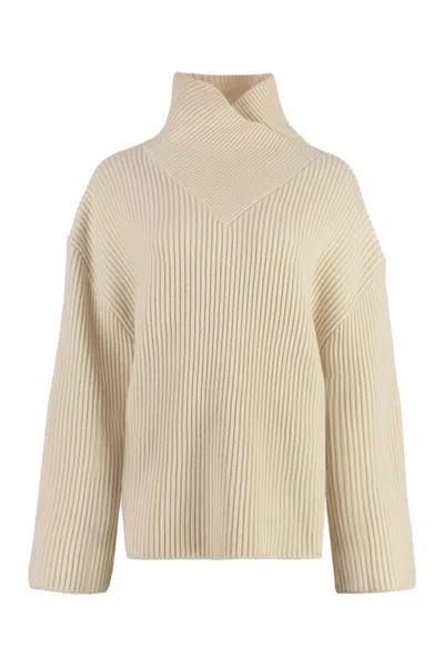 Totême Sweater With Wrapped Funnel Neck In Cream