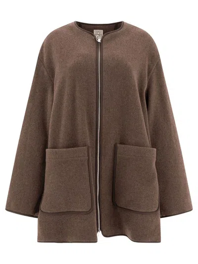 Totême Women's Oak Melange Wool Felt Jacket With Zip Loose Fit In Grey