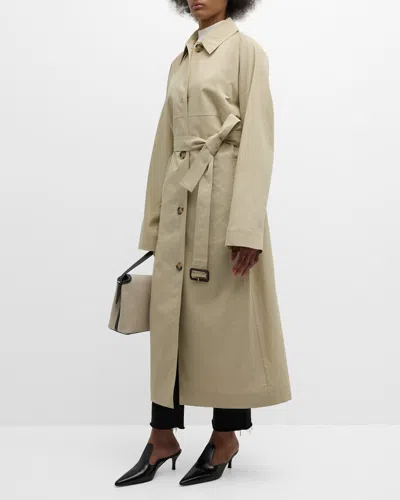 Totême Tumbled Cotton-silk Belted Long Trench Coat In Beige Khaki