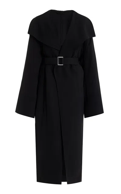 Totême "twill Signature" Belted Waist Coat With Long Sleeves In Black