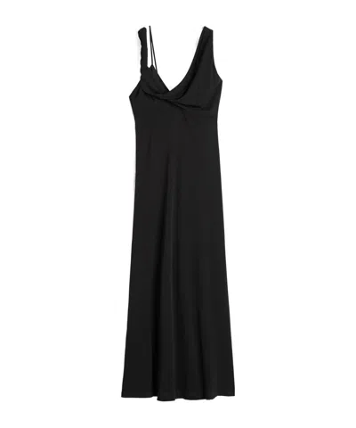 Totême Twisted Draped Satin Maxi Dress In Black