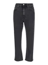 Totême High-waisted Black Denim Pants With Straight Leg Cut In Animal Print