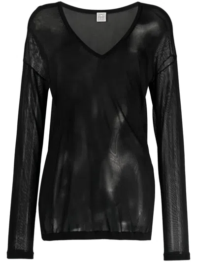 Totême V-neck Cotton Top In Black