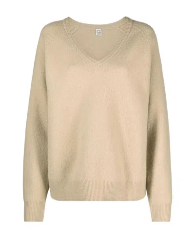 Totême V-neck Knitted Jumper In Nude