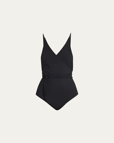 Totême V-neck Wrap One-piece Swimsuit In Black