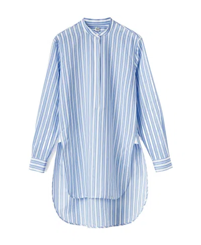 Totême Vertical-stripe Print Long Shirt In Blue