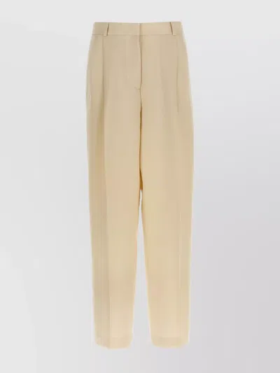 Totême Viscose Trousers With Belt Loops And Pleats In Neutral