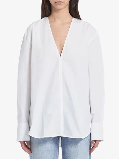 Totême White V-neck Poplin Shirt