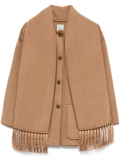 Totême Toteme Chain Stitch Wool Blend Scarf Jacket In Brown