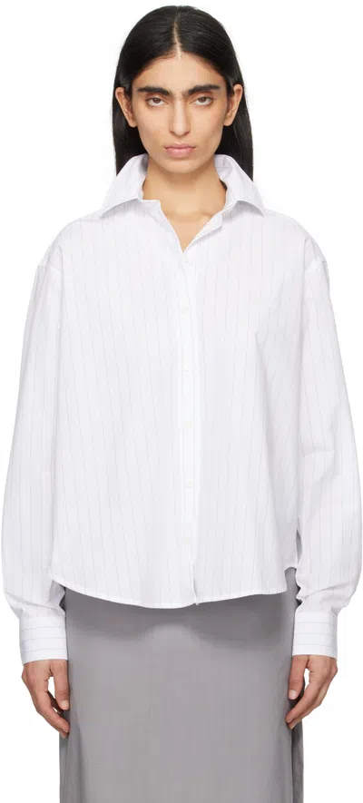 Totême White & Blue Monogram Striped Shirt In White/cobalt Pinstri