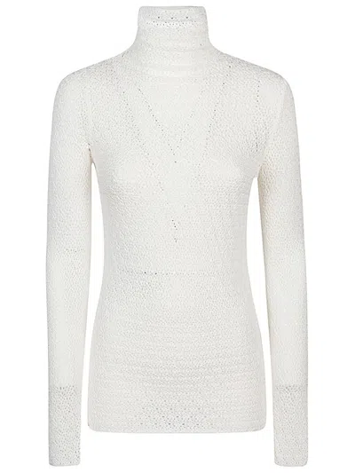 Totême Off-white Draped Scarf Fine Knit Sweater