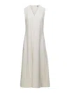 Totême Fluid V-neck Linen Blend Midi Dress In White