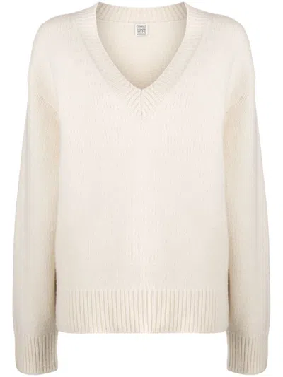 Totême Dropped-shoulder V-neck Jumper In White