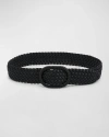Totême Wide Braided Nylon & Leather Belt In Black