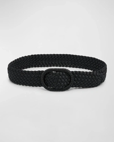 Totême Wide Braided Nylon & Leather Belt In Black