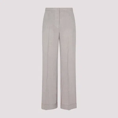 Totême Grey Linen Mid-waist Straight Trousers In Beige