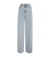 Totême Light Blue Wide Jeans With Logo Patch In Blue