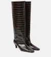 Totême Toteme The Slim Croc Embossed Kitten Heel Knee High Boot In Brown
