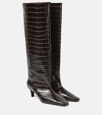 Totême Wide Shaft Croc-effect Leather Knee-high Boots In Brown