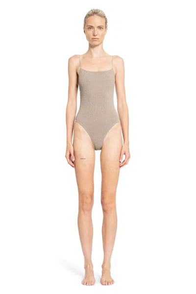 Totême Taupe Smocked One-piece Swimsuit In Beige