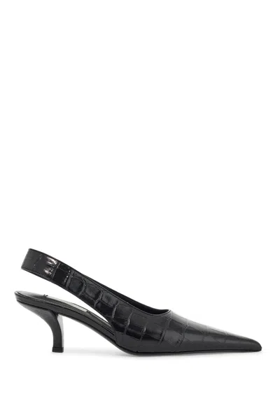 Totême Leather Slingback Pumps With Croco Effect In Black