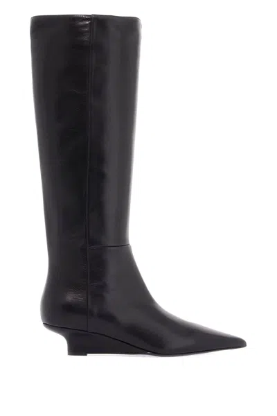 Totême Black Suede Knee-high Boots With Low Heel