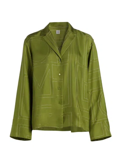 Totême Women's Monogram Silk Pajama-style Top In Green