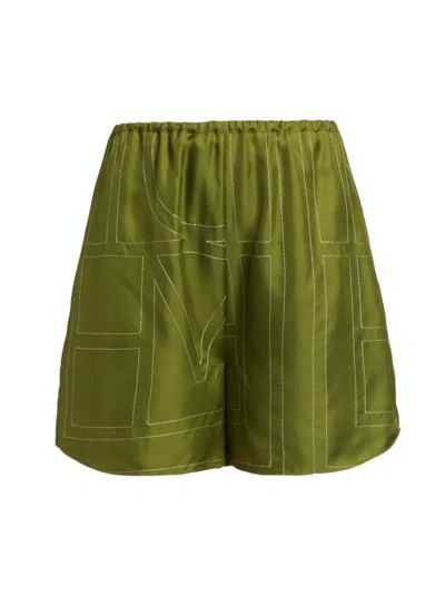 Totême Women's Monogram Silk Twill Pyjama-style Shorts In Laurel