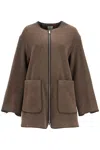 Totême Women's Oak Melange Wool Felt Jacket With Zip Loose Fit In Brown