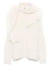 Totême Wool Turtleneck Sweater Draped Scarf Detail In White