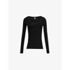 Totême Womens Black Ribbed Scoop-neck Stretch-wool Blend Top In Black