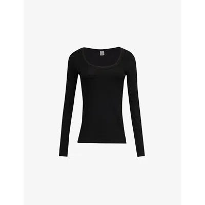 Totême Womens Black Ribbed Scoop-neck Stretch-cotton Top