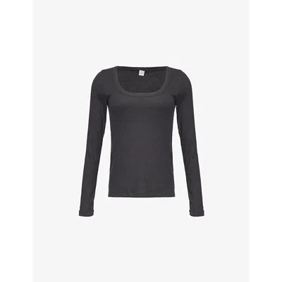 Totême Black Classic Long Sleeve T-shirt In Charcoal Melange