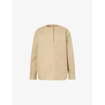 Totême Womens Desert Collarless Cotton Shirt