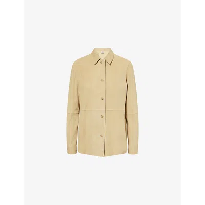 Totême Womens Desert Curved-hem Long-sleeves Suede Shirt