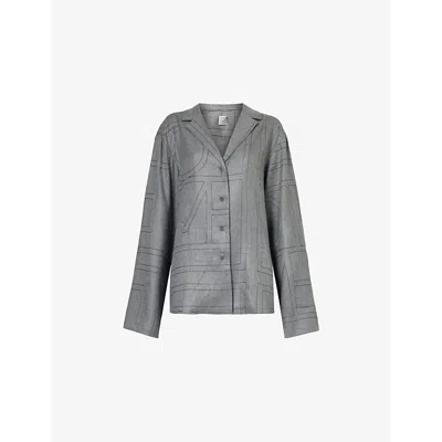 Totême Womens Notched-lapel Flannel-texture Modal Shirt Smoke Melange