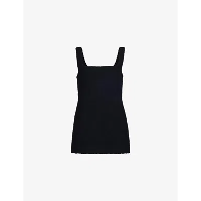 Totême Womens Square-neck Textured Wool-blend Top Black