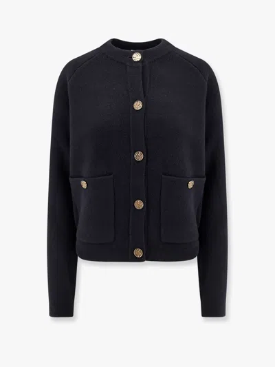 Totême Wool And Cashmere Cardigan With Hammered Metal Buttons In Black