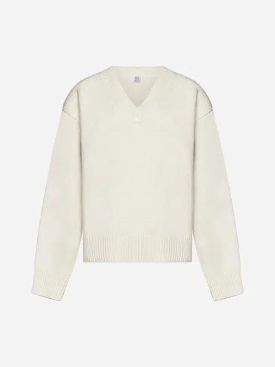 Totême Dropped-shoulder V-neck Jumper In White